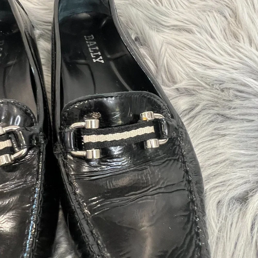 BALLY BLACK Womens Loafers Signature Striped Ribbon Horsebit Loafers Sz‎ US 6